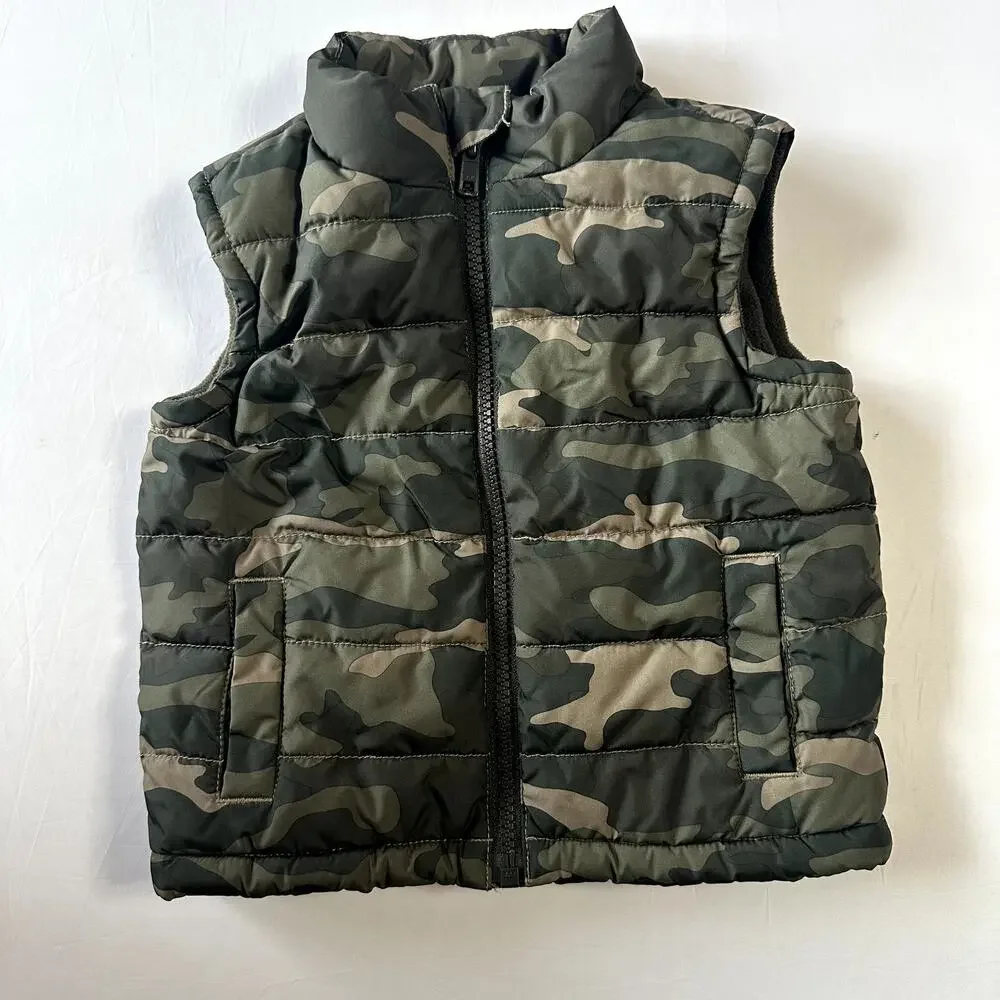 Gymboree Camo Fleece Lined Puffer Vest Sz 6-12 Months